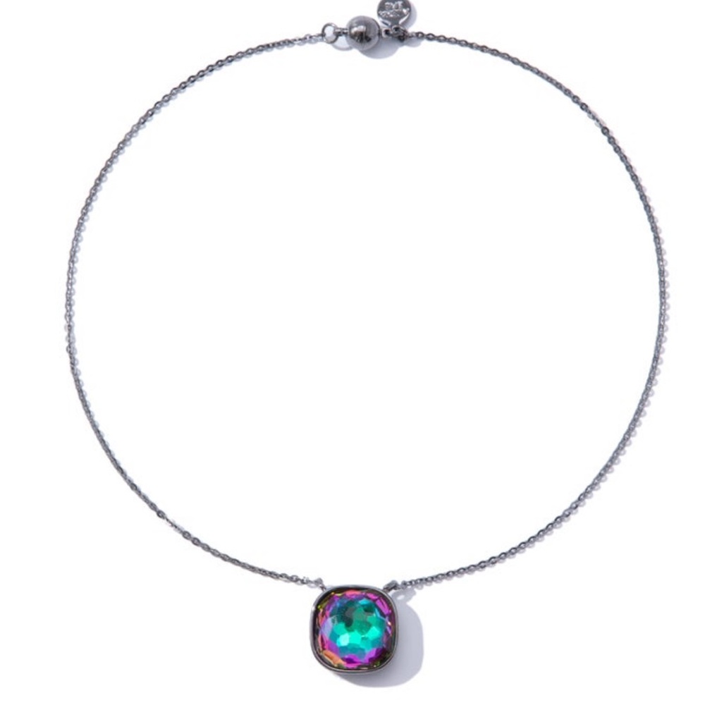 New BAR by Alexa Rae Gunmetal Mystic Crystal Glow Square Necklace - Picture 3 of 3